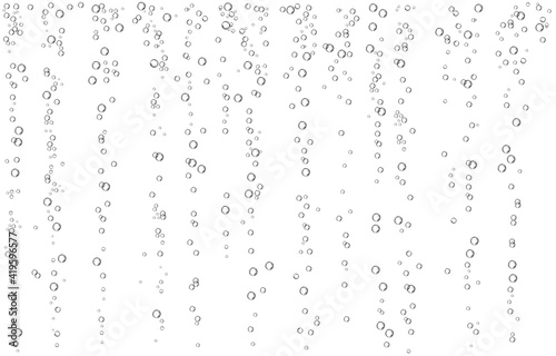 Oxygen air bubbles flow in water on white background.