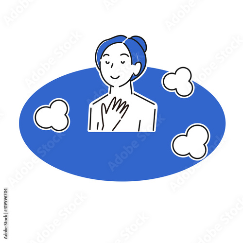 入浴している若い女性 程よいシンプルなイラスト ベクター Young woman taking a bath. Moderately simple illustration. vector.