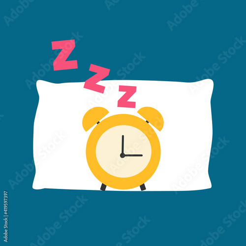 Sleeping time concept vector illustration. Alarm clock and pillow in flat design. Bedtime. Relaxation.