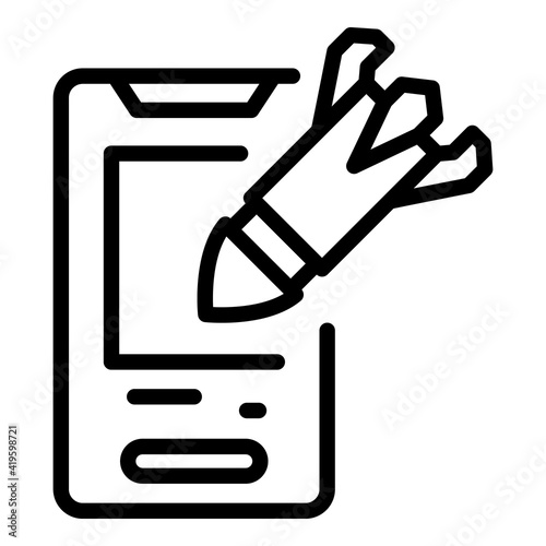 Smartphone malware attack icon. Outline smartphone malware attack vector icon for web design isolated on white background