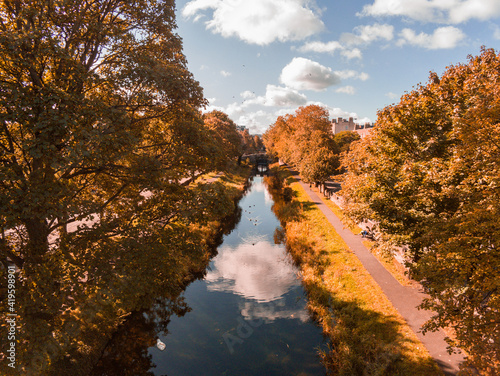Canvas Print Autumn in Ireland, view of the Grand Canal in Dublin, Drone Photography