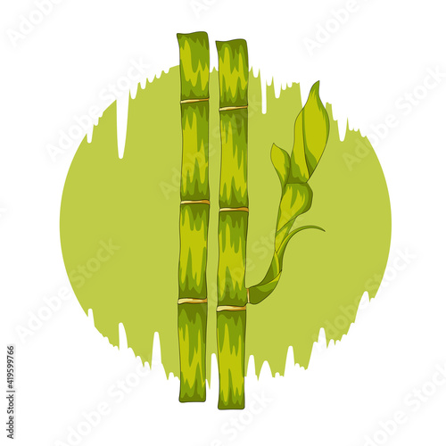 Green bamboo stems icon. Cartoon style vector illustration.