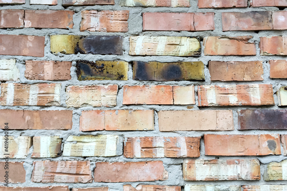 Fototapeta premium Abstract background. Old red brick wall texture for your text or design. Close-up. Soft focus.