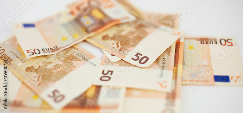 Euro banknotes. 50 euro money. Money finance earning sector concept
