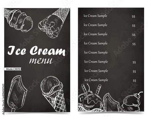 Ice cream menu template. Restaurant cafe menu, template design. Food flyer in black color