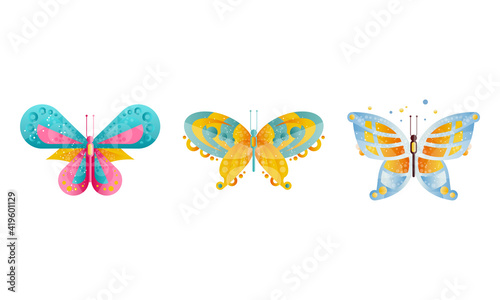 Set of Colorful Butterflies Insects Cartoon Vector Illustration © topvectors