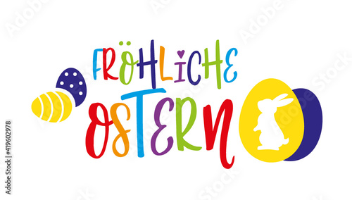Fröhliche Ostern - Vektor Illustration - Banner mit bunter Schrift