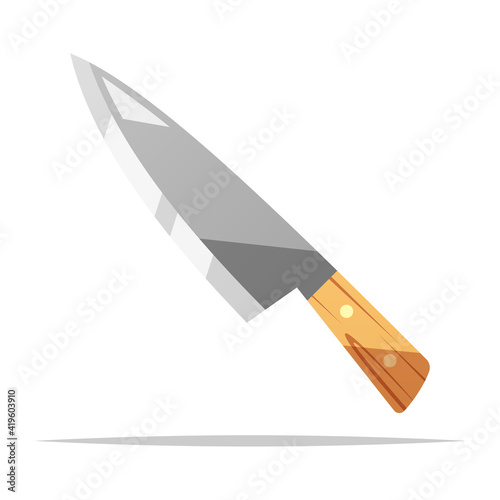 Kitchen knife with wooden handle vector isolated illustration
