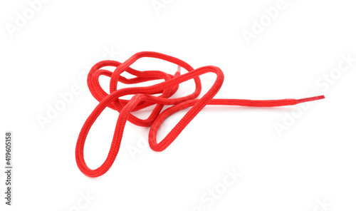 Long red shoe lace isolated on white