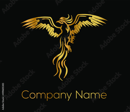  illustration with logo with mystical bird phoenix. 