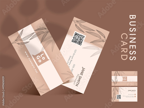 Double-Sides Business Or Visiting Card Decorated With Leaves For Advertising.
