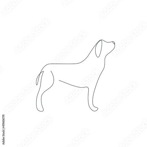 Dog animal silhouette line drawing, vector illustration