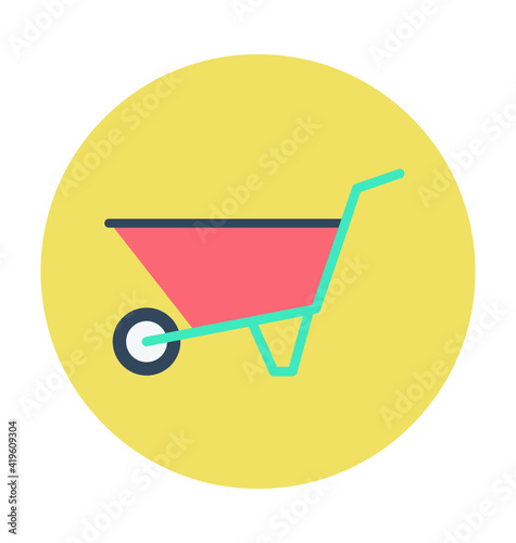 Wheelbarrow Colored Vector Icon 