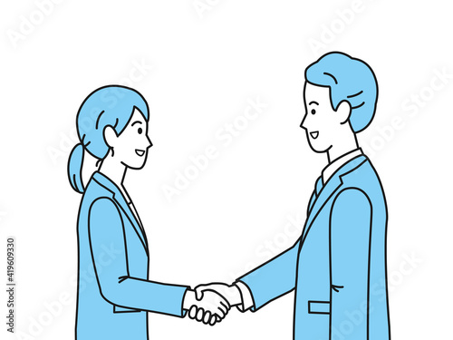 握手　ビジネス　男女　商談　契約　挨拶　イラスト素材