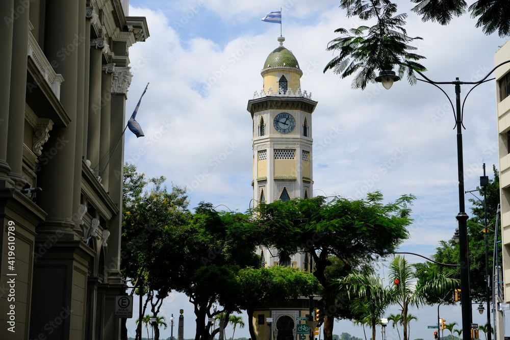 Fototapeta premium Ecuador Guayaquil - Torre Morisca with a dome-topped clock tower