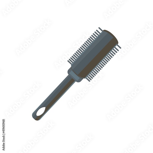 A comb is a tool for combing hair. Round Comb for Drying Hair - Hairdressers use a wide variety of combs. Barber single icon in cartoon style vector on isolated white background
