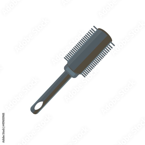 A comb is a tool for combing hair. Round Comb for Drying Hair - Hairdressers use a wide variety of combs. Barber single icon in cartoon style vector on isolated white background 