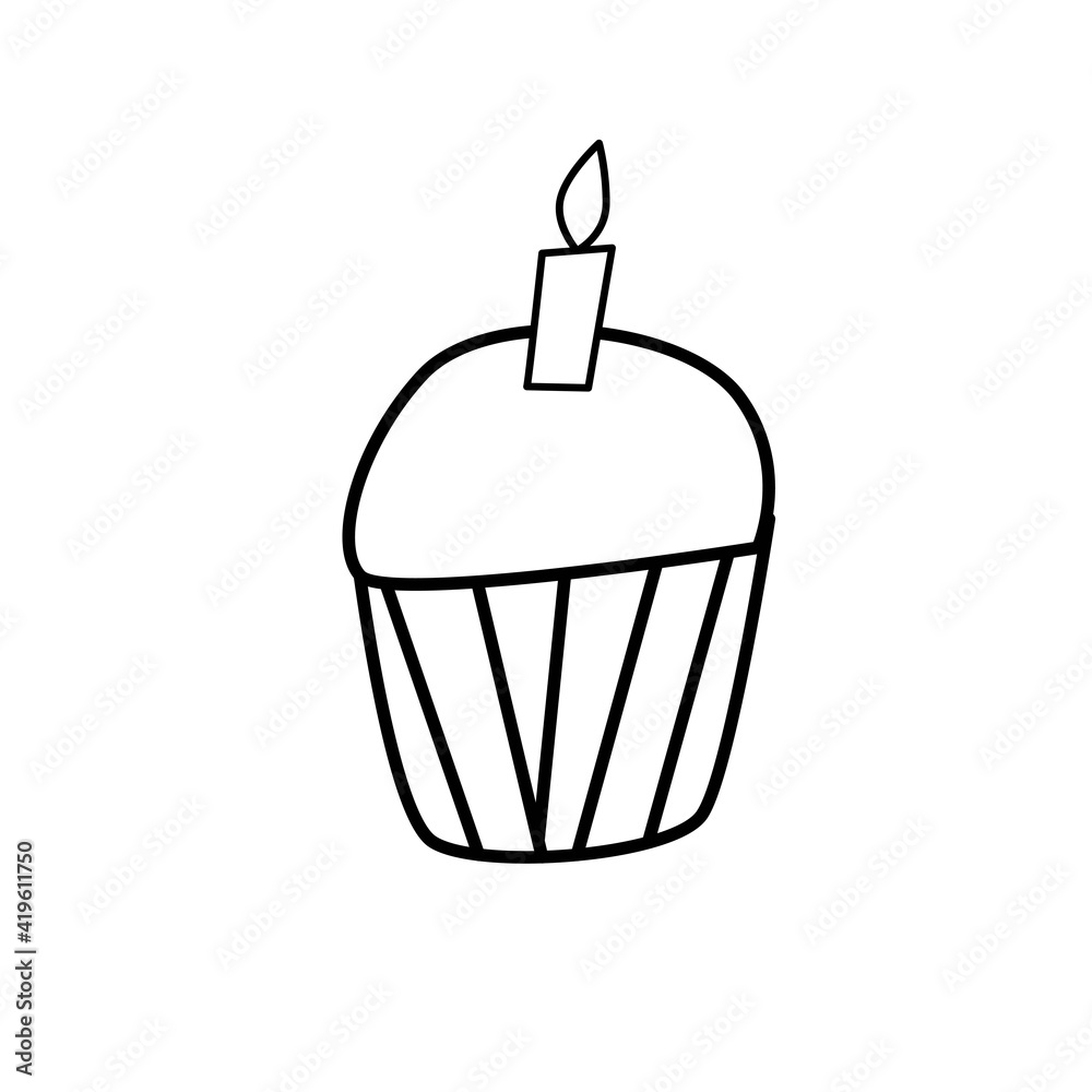 Easter. Hand-drawn cupcake, cake with candle, freehand doodle. Vector isolated on white background.
Easter. Hand-drawn cupcake, cake with candle, freehand doodle. Vector isolated on white background.