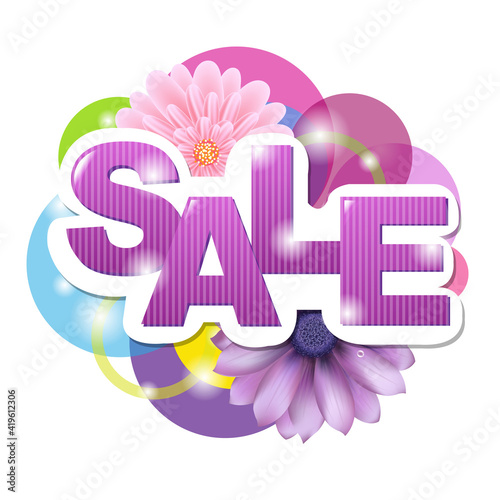 Sale Poster With Gerber, Isolated On White Background, Vector Illustration