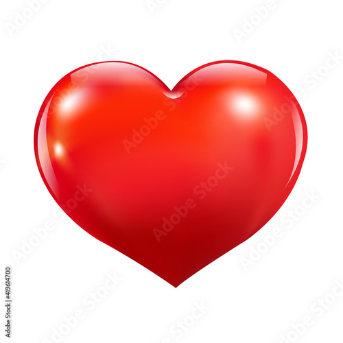 Glossy Red Heart, Isolated On White Background, Vector Illustration