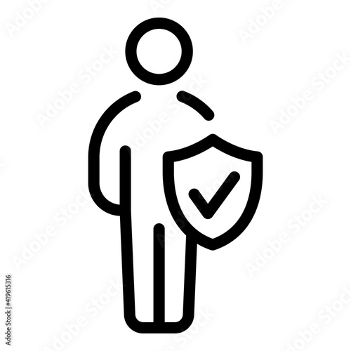 Protected human body icon. Outline protected human body vector icon for web design isolated on white background