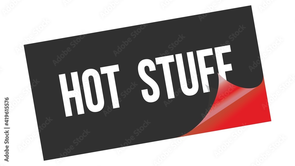 HOT STUFF text on black red sticker stamp. HOT STUFF text on black red sticker stamp.
