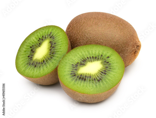 Kiwi fruit and Slices isolated on white background,Fresh kiwi.