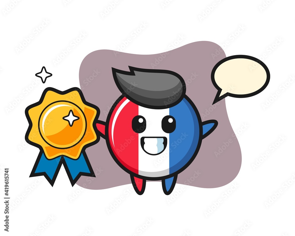 France flag badge mascot illustration holding a golden badge