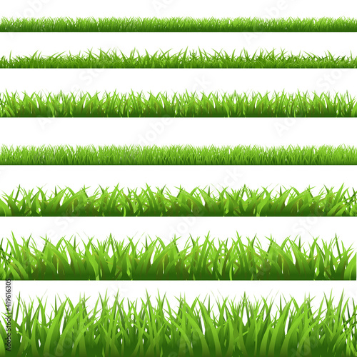 Green Grass Set, Isolated On White Background, Vector Illustration.
