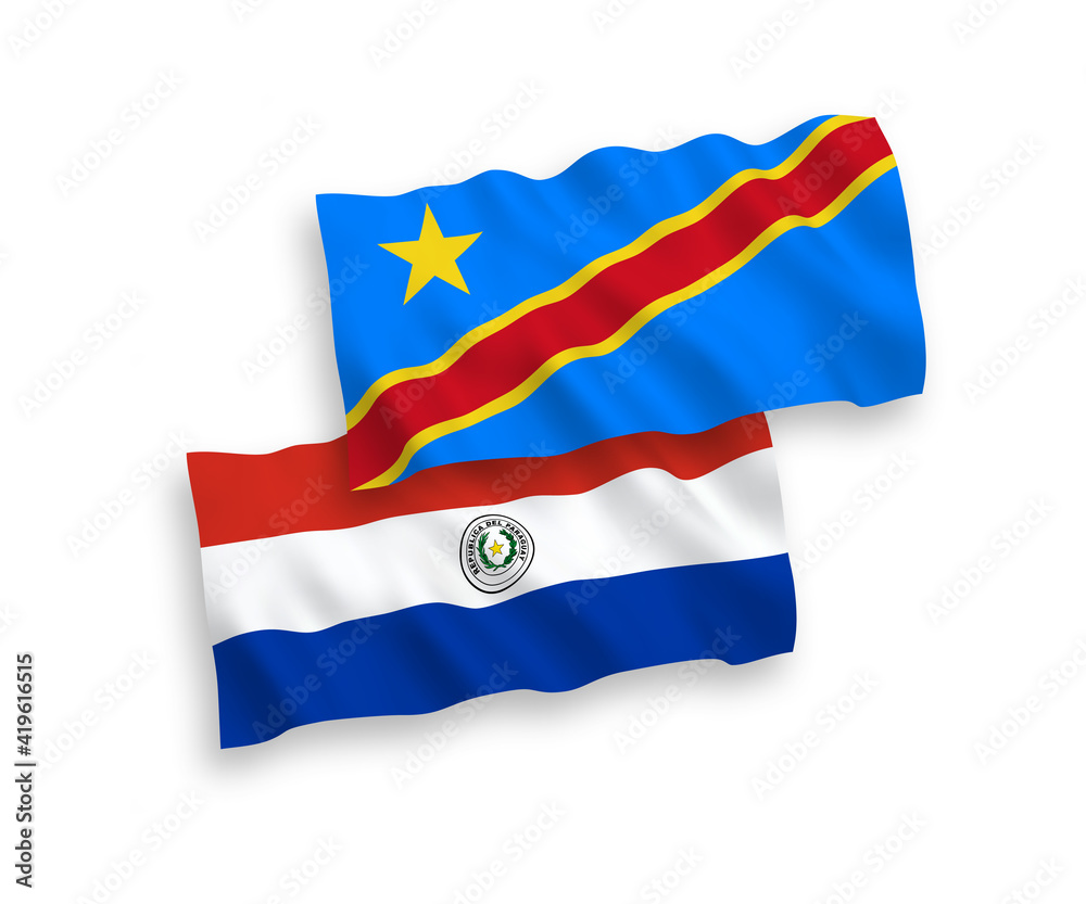 Flags of Paraguay and Democratic Republic of the Congo on a white background Flags of Paraguay and Democratic Republic of the Congo on a white background