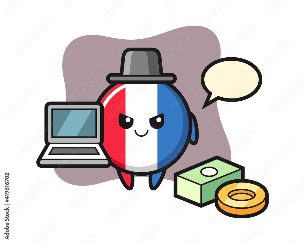 Mascot illustration of france flag badge as a hacker