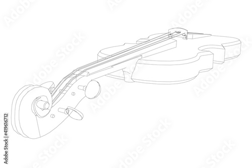 Violin contour from black lines on a white background. Perspective view. Vector illustration