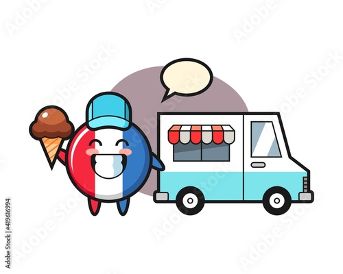 Mascot cartoon of france flag badge with ice cream truck
