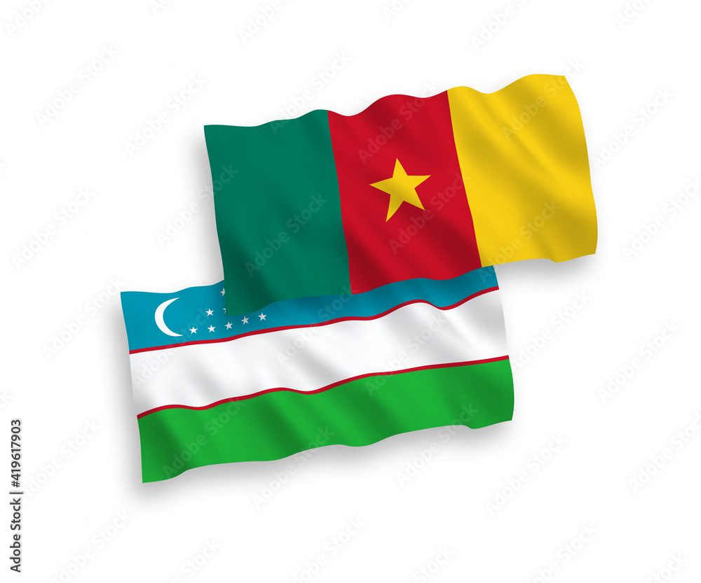 Flags of Cameroon and Uzbekistan on a white background Flags of Cameroon and Uzbekistan on a white background