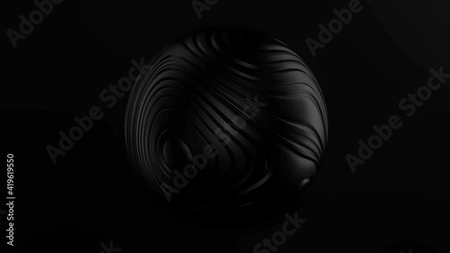 Sphere waves fluid seamless loop 4k. 3d render sphere of loops pulse flow animation. Black oil drop morphing smooth wave substance.