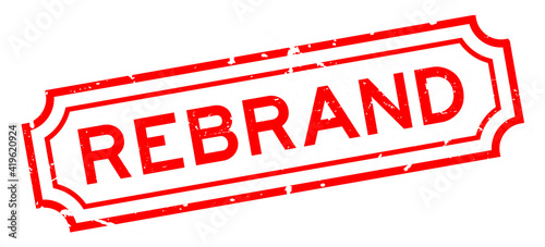 Grunge red rebrand word rubber seal stamp on white background