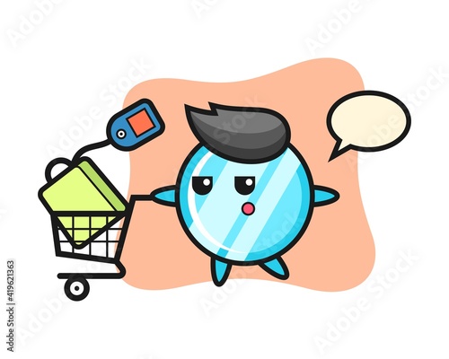 Mirror illustration cartoon with a shopping cart