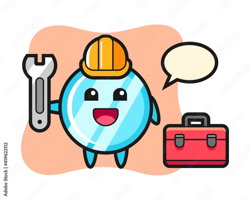 Mascot cartoon of mirror as a mechanic
