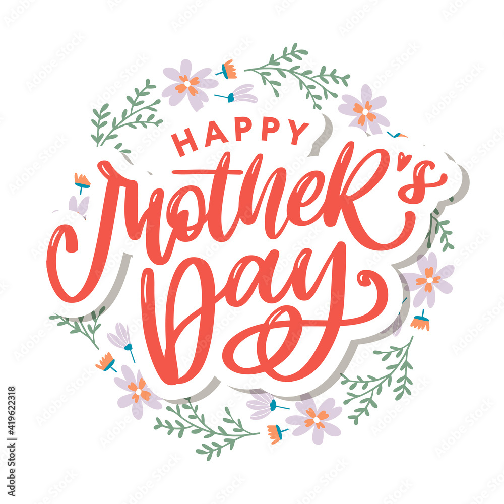 Elegant greeting card design with stylish text Mother s Day on colorful flowers decorated background.