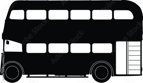 black vintage old london bus silhouette vector illustration on white