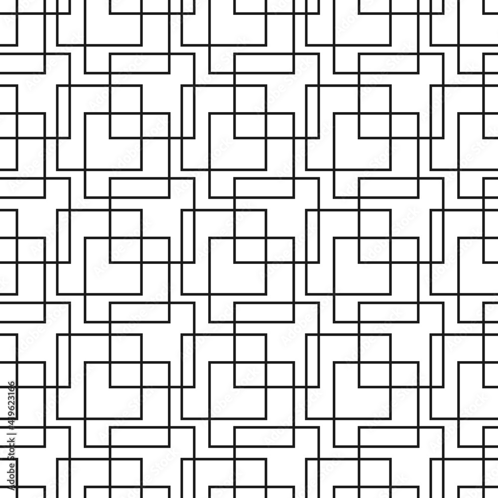 Geometric simple seamless vector pattern with black lines texture on white background. Stylish modern texture with monochrome trellis.
