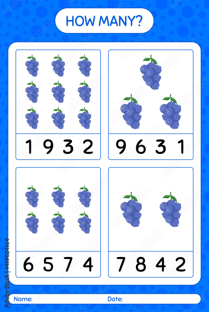 How many counting game with blueberry worksheet for preschool kids, kids activity sheet, printable worksheet