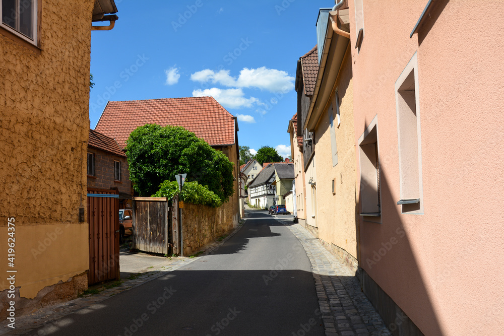 A  street with houses in Ostheim vor der Rhön, Germany