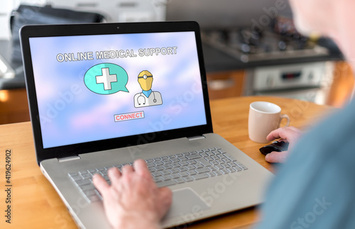 Online medical support concept on a laptop