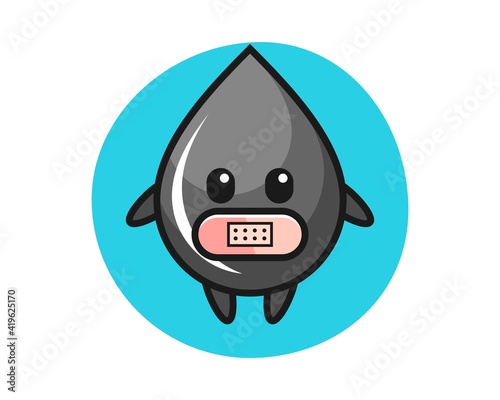 Cartoon illustration of oil drop with tape on mouth