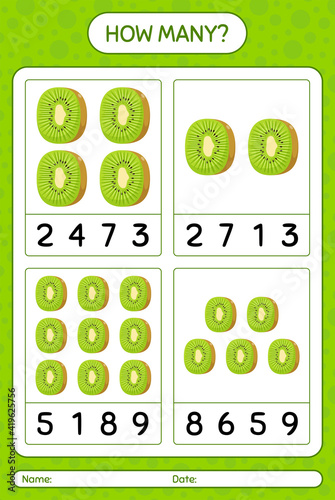 How many counting game with kiwi worksheet for preschool kids  kids activity sheet  printable worksheet
