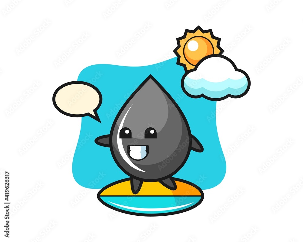 Illustration of oil drop cartoon do surfing on the beach Illustration of oil drop cartoon do surfing on the beach
