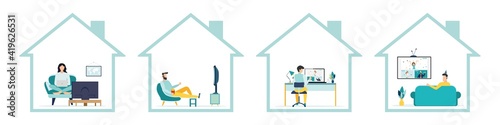 happy birthday quarantine, online party. Vector illustration.