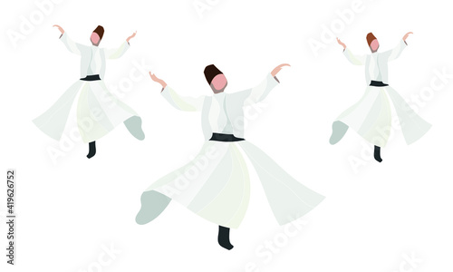 Mevlana, dancing dervish figure. Vector image. White background. 