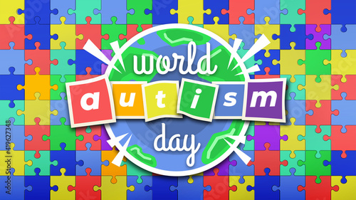 World Autism Day with Colorful Jigsaw Puzzle Background